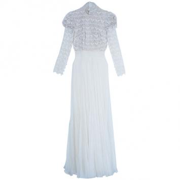 Tadashi Shoji White Pearl Embellished Gathered Gown M