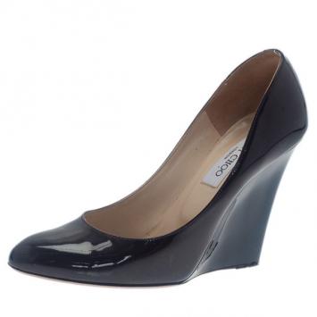 Jimmy Choo Black Patent Allen Pat Wedge Pumps Size 38