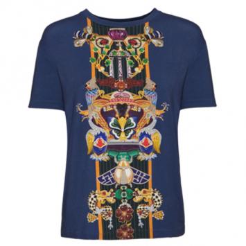 Mary Katrantzou Navy and Orange Printed T-Shirt M