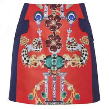 Mary Katrantzou Kalion Red and Navy Printed Skirt S