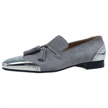 Pre Owned Christian Louboutin Grey Suede James Tassel Loafers Size 43