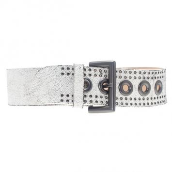 McQ by Alexander McQueen White Crackle Leather Eyelet Belt Size L