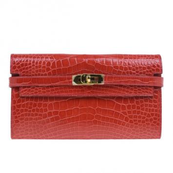Hermes Red Alligator Kelly Long Wallet