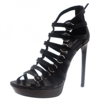 Saint Laurent Paris Black Leather Nina Caged Platform Sandals Size 40