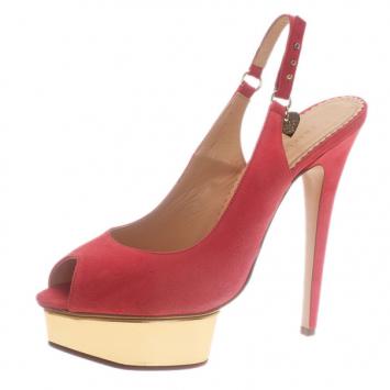 Charlotte Olympia Pink Suede Bon Bon Platform Slingback Sandals Size 40