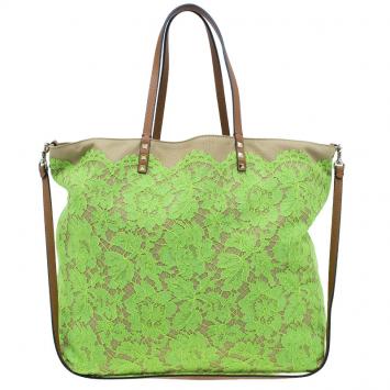 Pre Owned Valentino Lime Green Glamorous Lace Tote Bag
