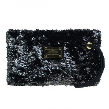 Louis Vuitton Black Shimmering Sequins Pochette Rococo Clutch
