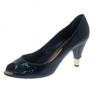 Louis Vuitton Green Monogram Vernis No Doubt! Peep Toe Pumps Size 36.5