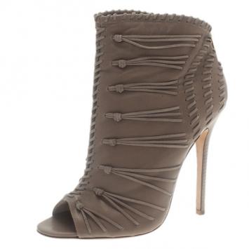 Jimmy Choo Grey Leather and Suede Gana Ankle Booties Size 38.5