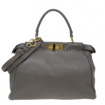 Fendi Bronze Seleria Leather Small Peekaboo Bag
