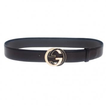 Gucci Black Leather Interlocking G Leather Belt 85CM