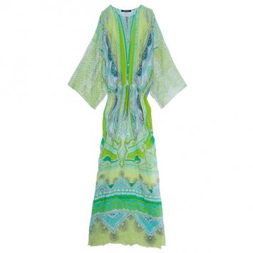Roberto Cavalli Green Silk Printed Kaftan M