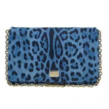 Dolce &amp; Gabbana Blue Leopard Print Denim Miss Martini Shoulder Bag