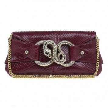 Roberto Cavalli Red Python Embellished Elaphe Clutch