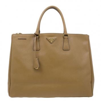 Prada Caramel Saffiano Lux Double Zip Tote