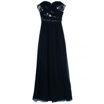 Notte By Marchesa Monochrome Chiffon Ruched Gown L