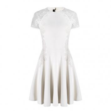 Elie Saab White Lace Short-Sleeved Dress S