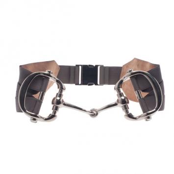 Gucci Grey Leather Horsebit Wide Stretch Belt 70CM