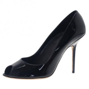Burberry Black Patent Peep Toe Pumps Size 40