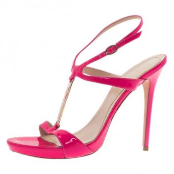 Alexander McQueen Pink Patent Ankle Strap Sandals Size 39.5
