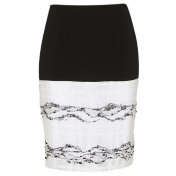 Prabal Gurung Black and White Wool-Crepe Organza-Trim Skirt M