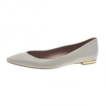 Chloe Grey Leather Pointed Flats Size 38.5