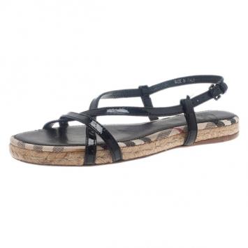 Burberry Black Patent Espadrille Wedge Sandals Size 36