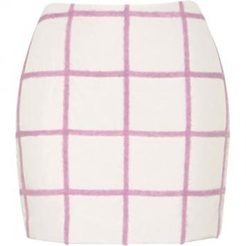 3.1 Phillip Lim White Woolen Grid-Print Mini-Skirt M