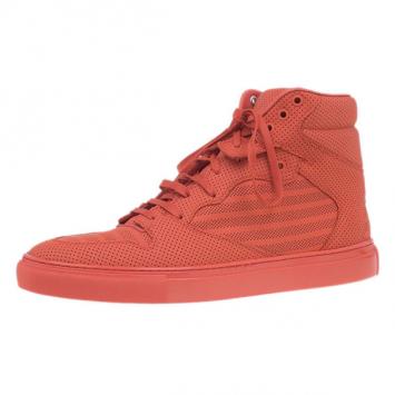 Pre Owned Balenciaga Red Perforated High Top Sneakers Size 45