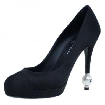 Chanel Black Pearl Heel Platform Pumps Size 37