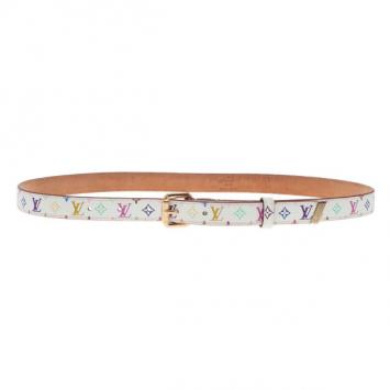 Louis Vuitton White Multicolor Monogram Canvas Skinny Belt 80CM