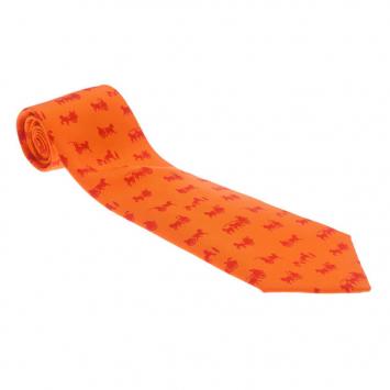 Pre Owned Hermes Orange Signature Horse Logo Print Tie