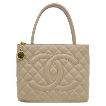 Chanel Beige Quilted Lambskin Medallion Tote