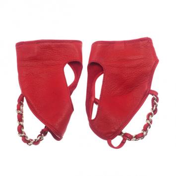 Chanel Red Leather Chain Fingerless Gloves