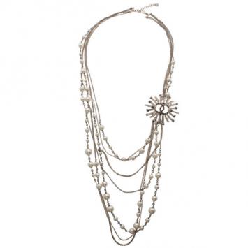 Chanel Multistrand Pearl Black and White Crystals Long Necklace