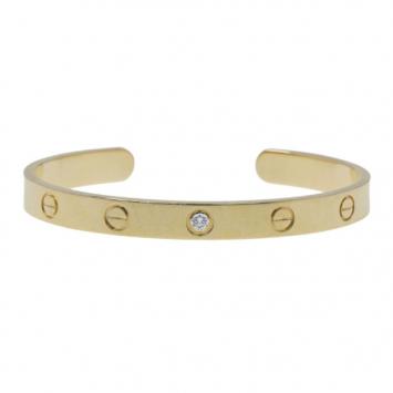 Cartier Open Cuff Love Diamond Yellow Gold Bracelet 17CM