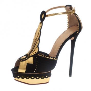Charlotte Olympia Sunset Metallic Leather and Suede Platform Sandals Size 38.5