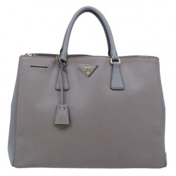 Prada Clay Grey Saffiano Lux Medium Double-Zip Tote