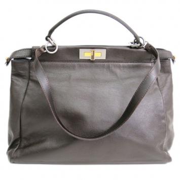 Fendi Brown Peekaboo Silver Lined Medium Tote