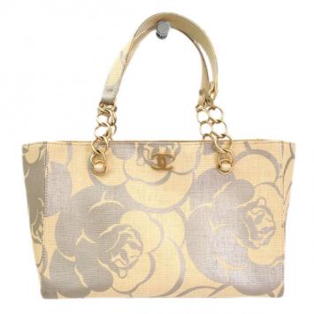 Chanel Beige Canvas Camellia Shopper Tote