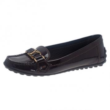 Louis Vuitton Brown Patent Leather Oxford Loafers Size 37.5