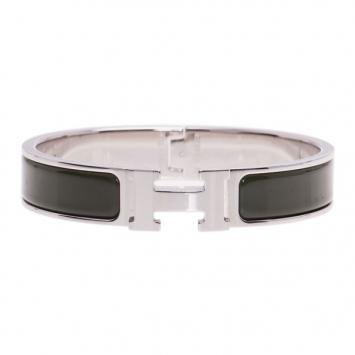 Hermes Clic Clac H Green Enamel Palladium-Plated Bracelet PM