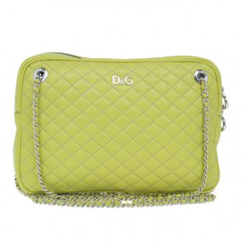 D&G Green Leather Quilted Lily Glam Zip Top Shoulder Bag