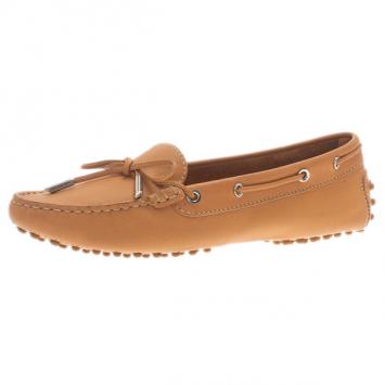 Tod's Beige Leather Bow Loafers Size 38.5