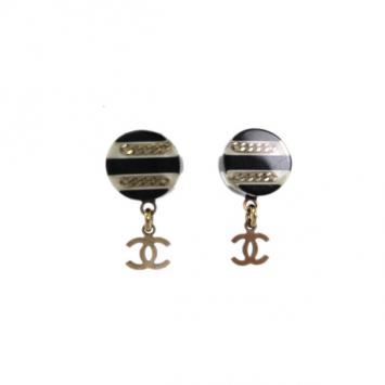 Chanel Black and White Resin Stud CC Charm Earrings