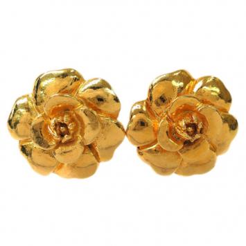 Chanel Camelia Gold Tone Earrings