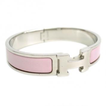 Hermes Clic Clac H Pink Enamel Palladium Plated Bracelet PM