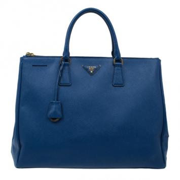 Prada Blue Saffiano Lux Large Double-Zip Tote
