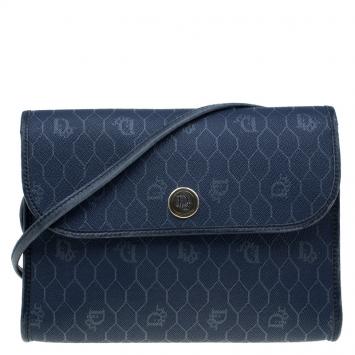 Dior Blue Coated Canvas Vintage Crossbody Bag