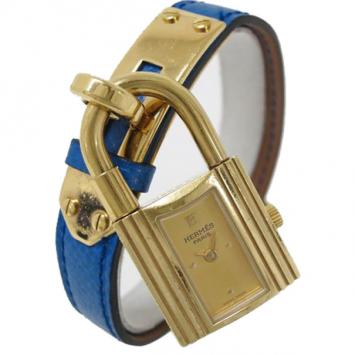 Hermes Blue Gold Plated SS Kelly Womens Watch 20 MM